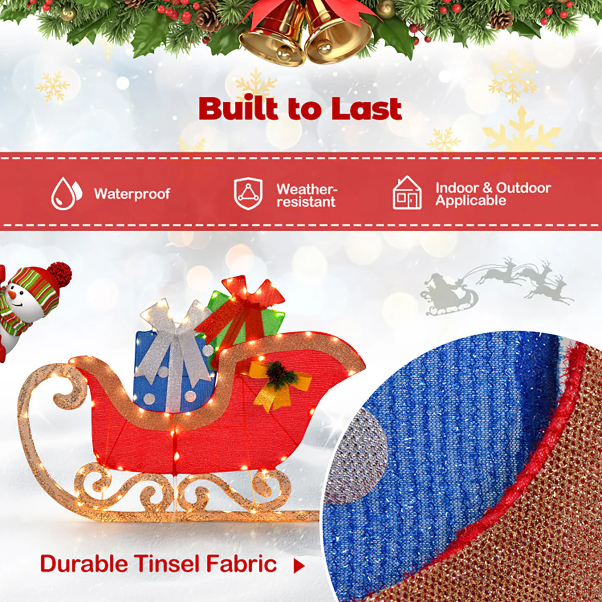 4' Pre-Lit Christmas Sleigh Decoration - Image 5
