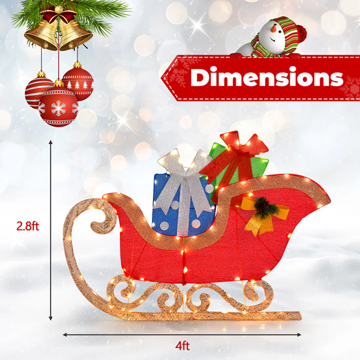 4' Pre-Lit Christmas Sleigh Decoration - Image 7