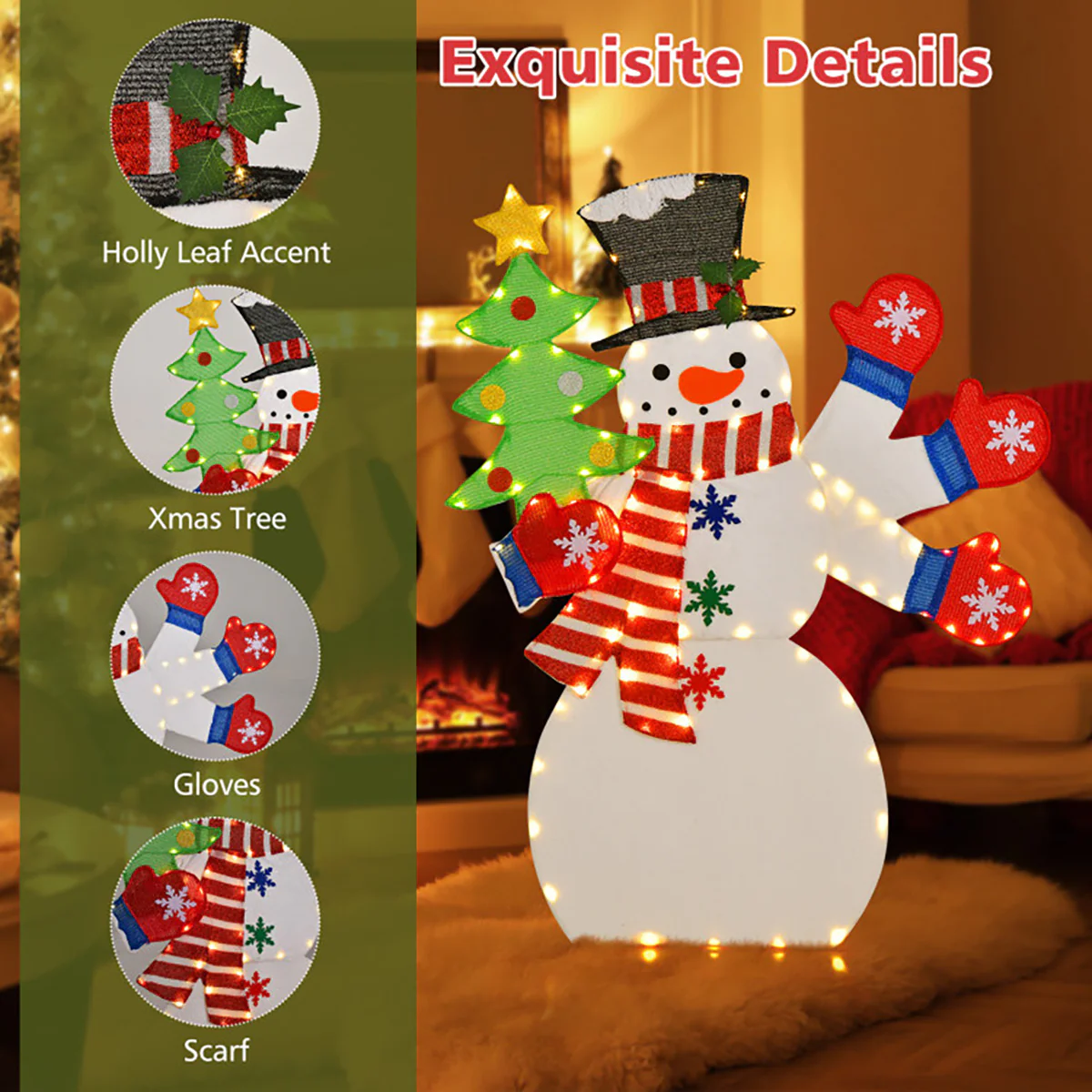 4' Pre-Lit Snowman Decoration with Waving Hand - Image 3