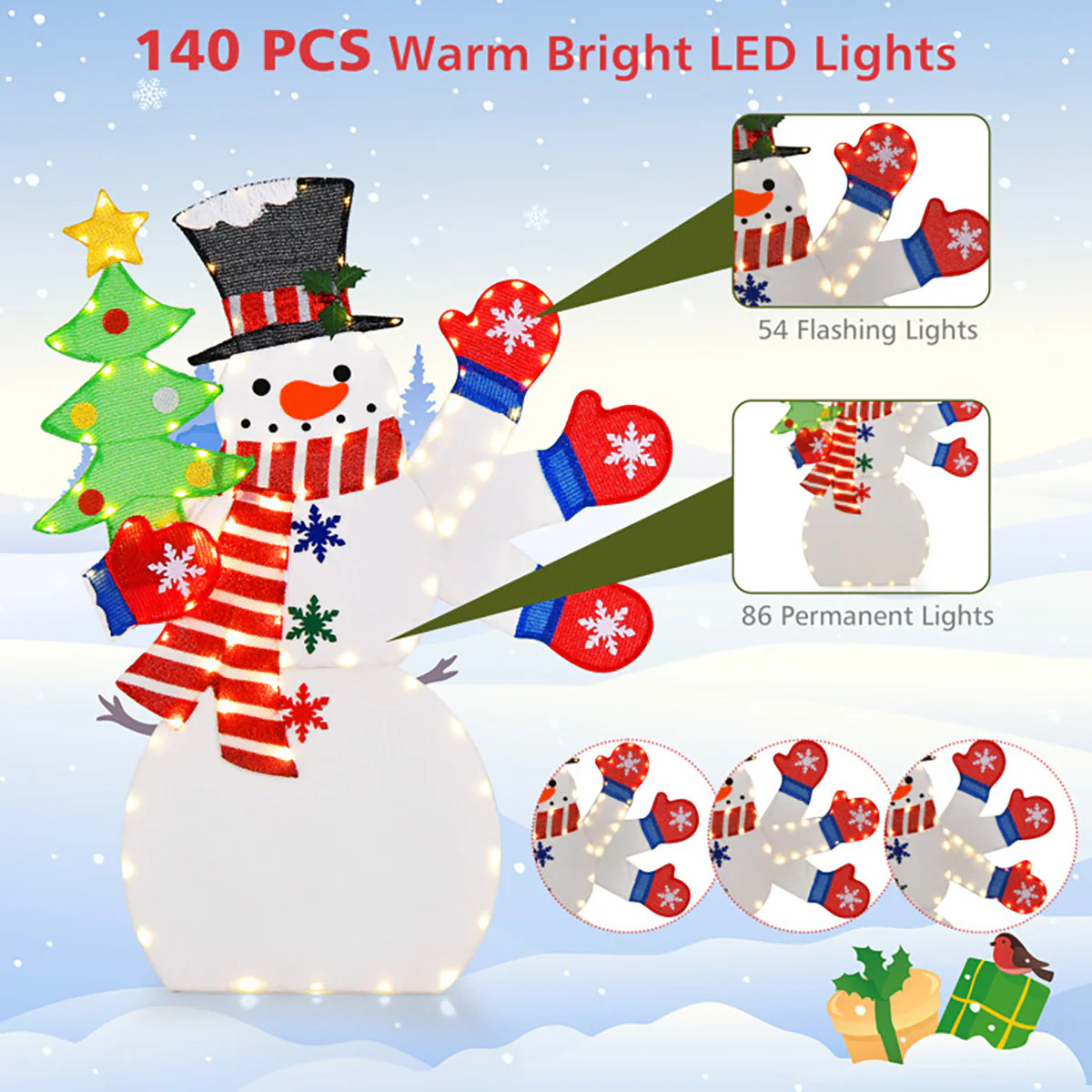 4' Pre-Lit Snowman Decoration with Waving Hand - Image 5
