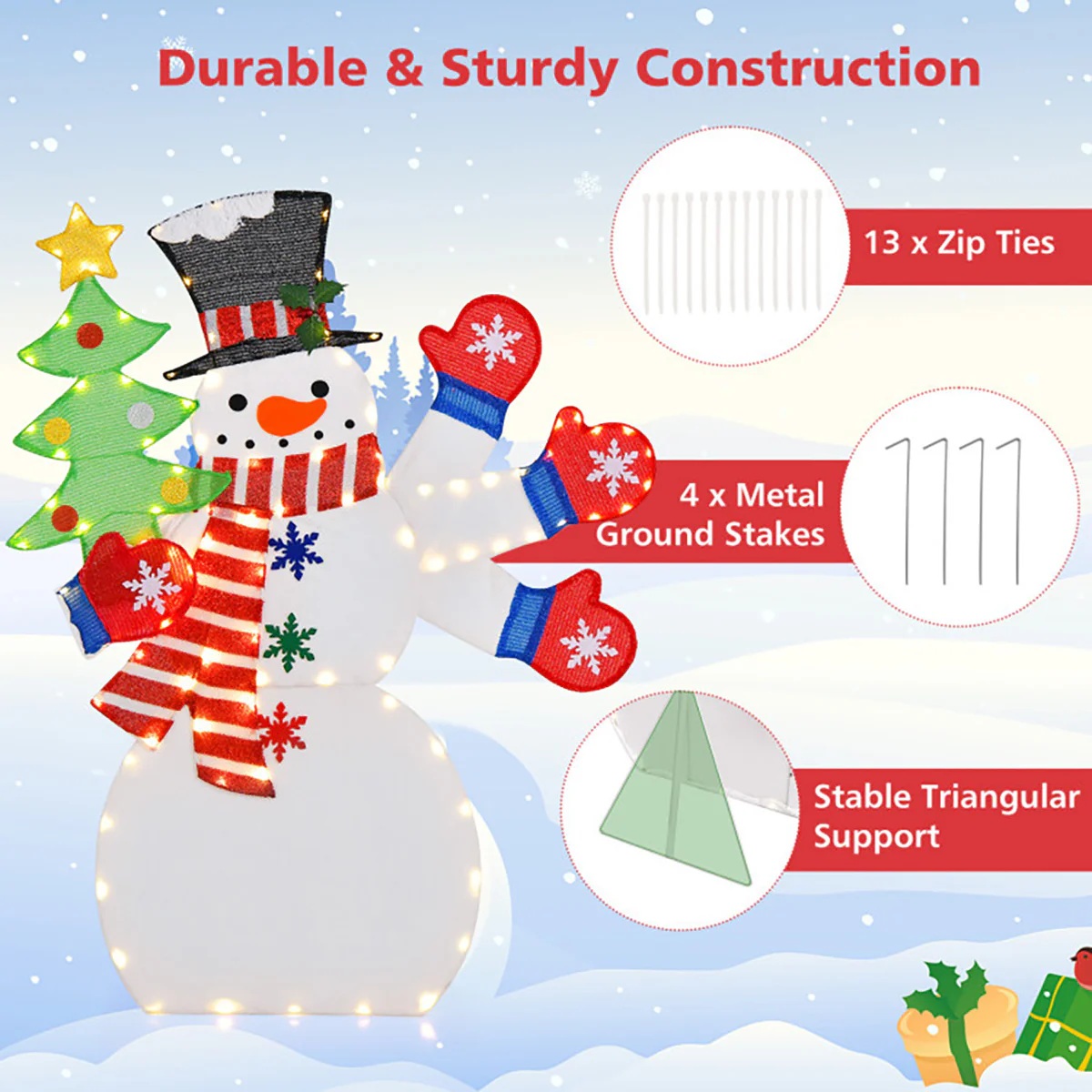 4' Pre-Lit Snowman Decoration with Waving Hand - Image 6