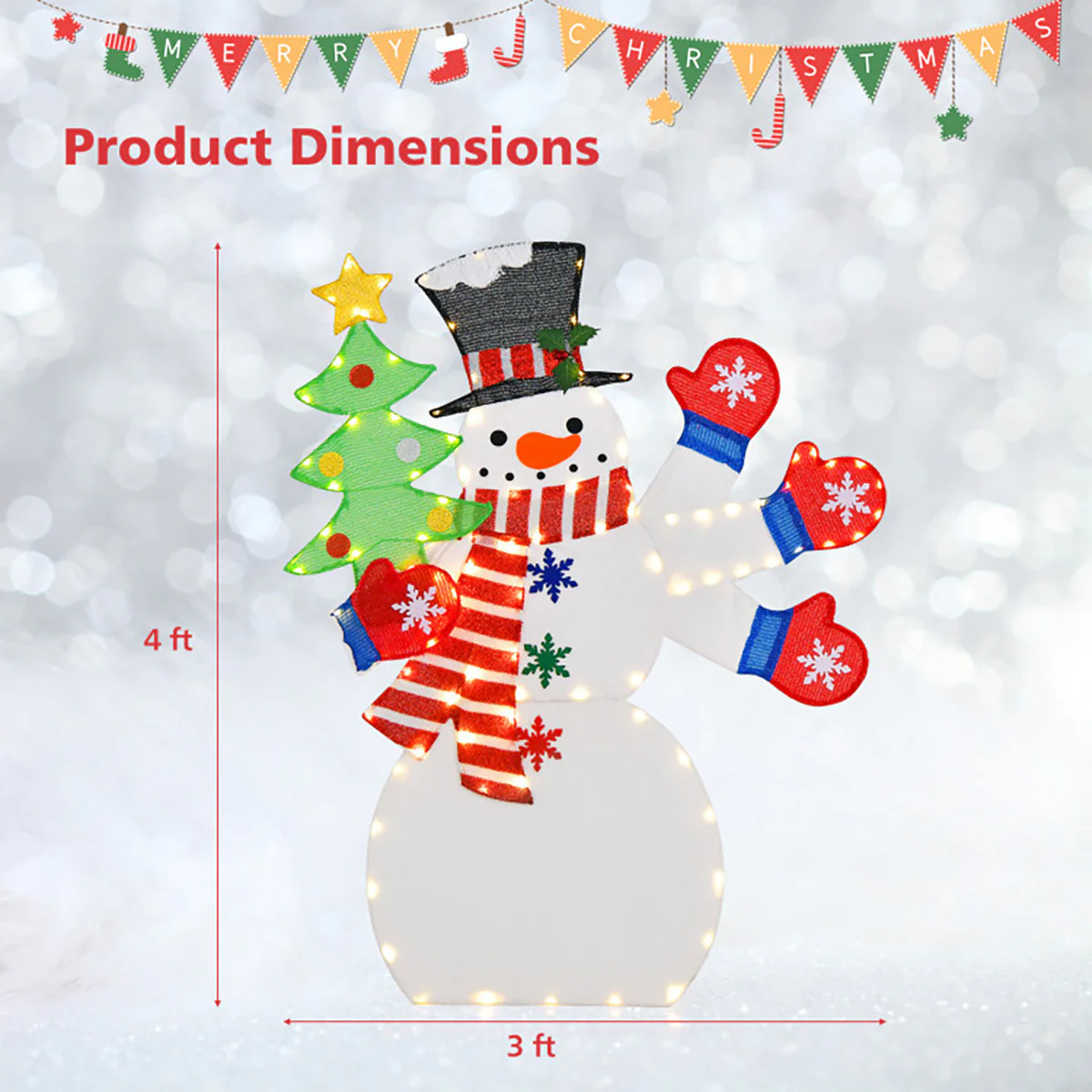 4' Pre-Lit Snowman Decoration with Waving Hand - Image 7