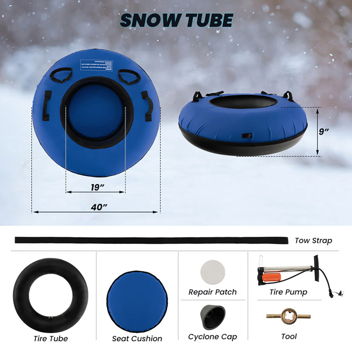 40'' Heavy-Duty Inflatable Snow Sled with Tow Strap - Image 17