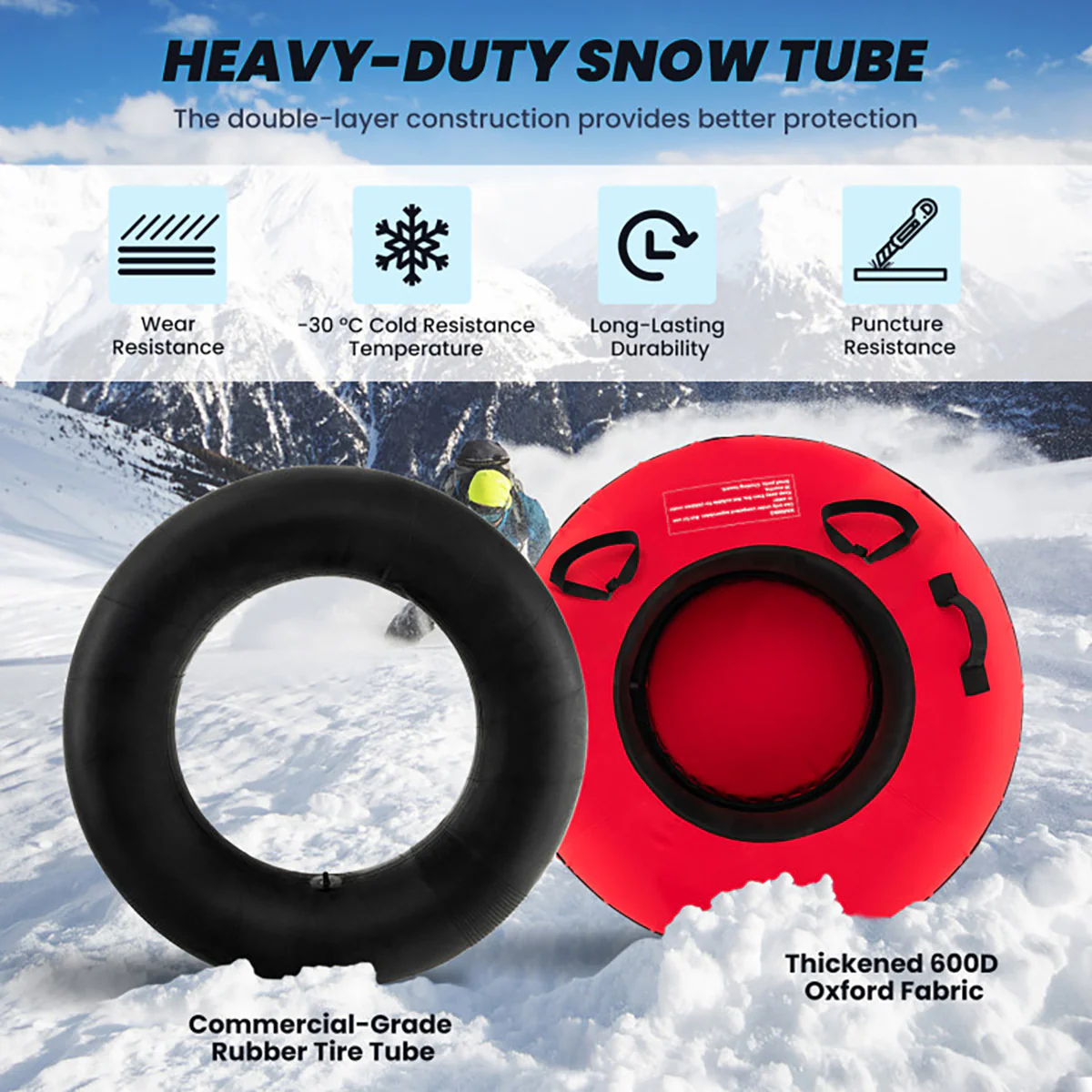 40'' Heavy-Duty Inflatable Snow Sled with Tow Strap - Image 3