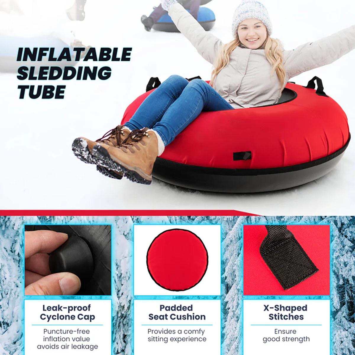 40'' Heavy-Duty Inflatable Snow Sled with Tow Strap - Image 4