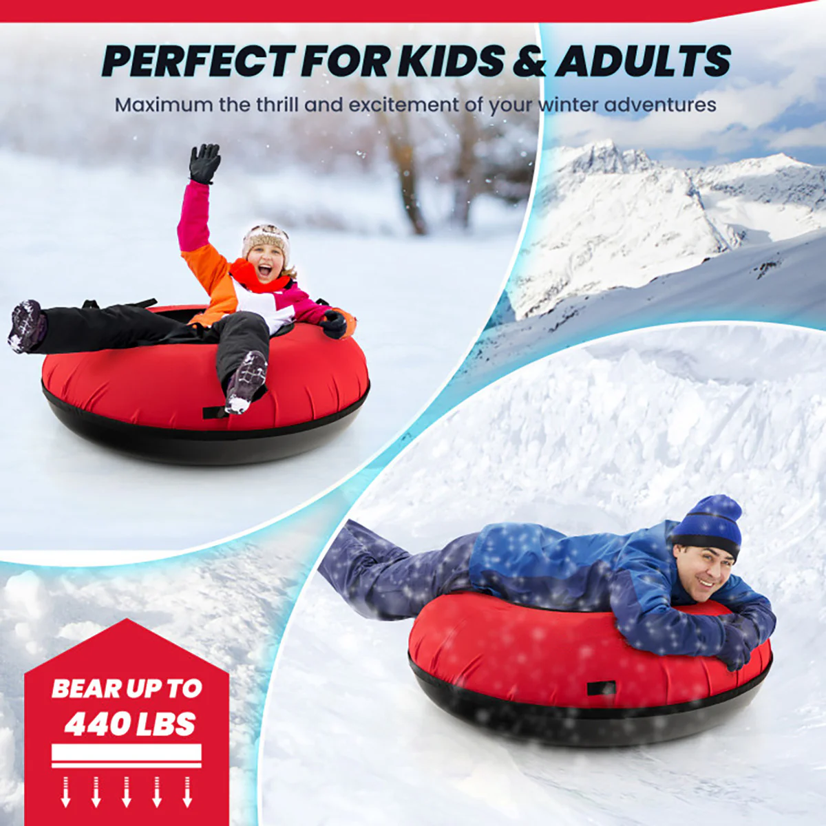 40'' Heavy-Duty Inflatable Snow Sled with Tow Strap - Image 5