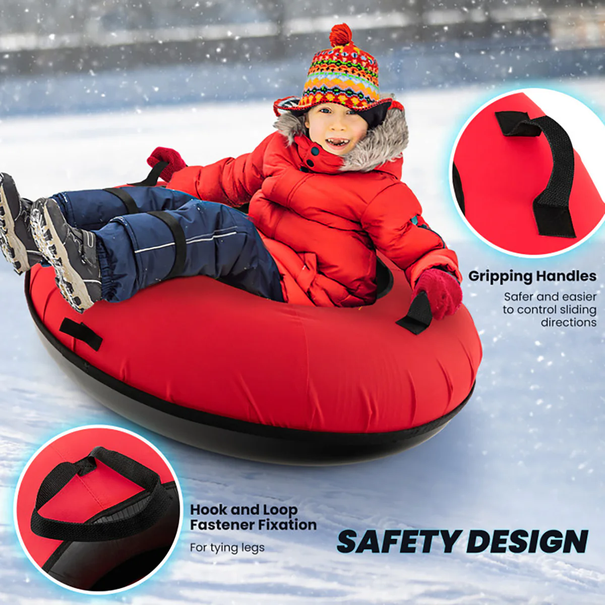 40'' Heavy-Duty Inflatable Snow Sled with Tow Strap - Image 6