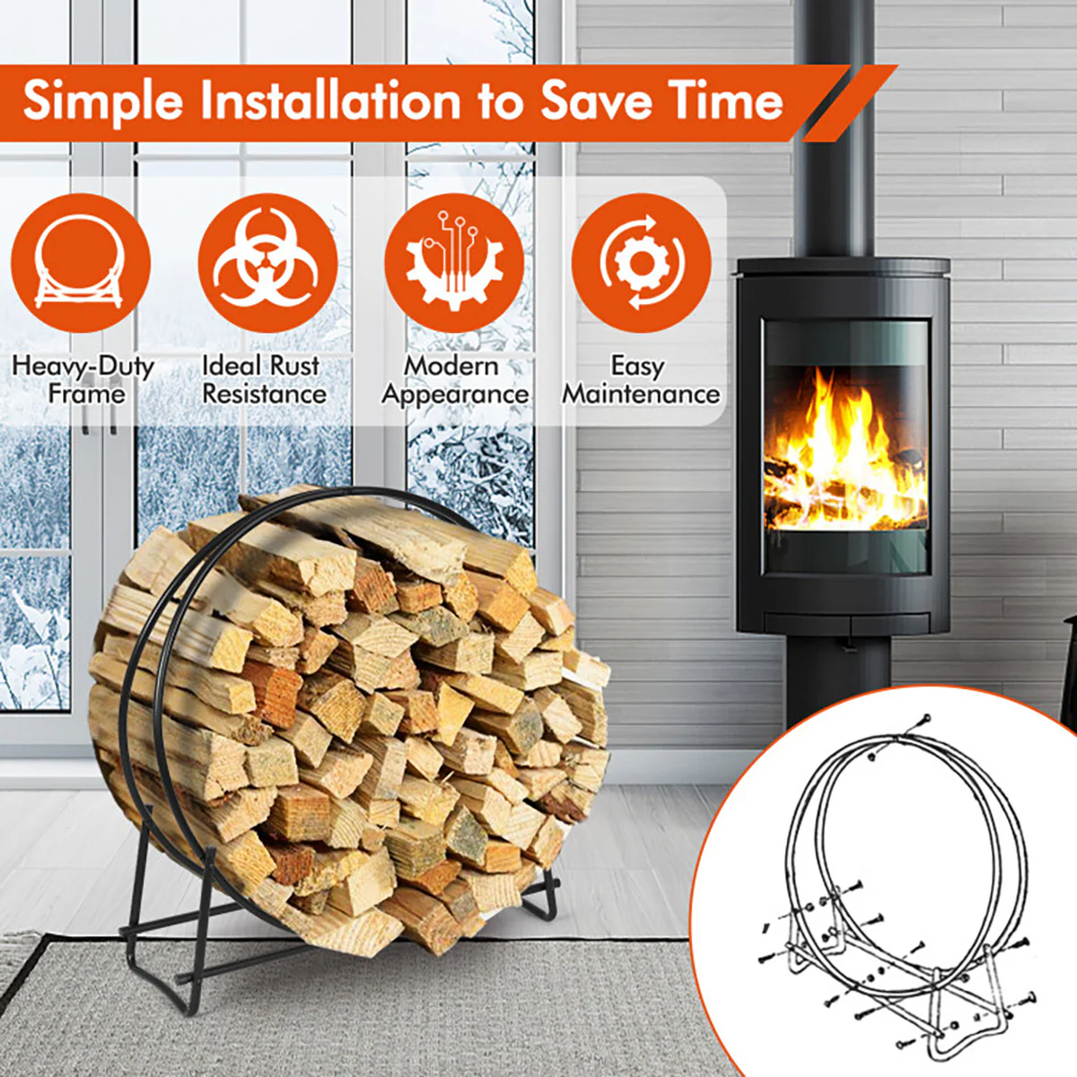 40'' Log Hoop Firewood Storage Rack - Image 3