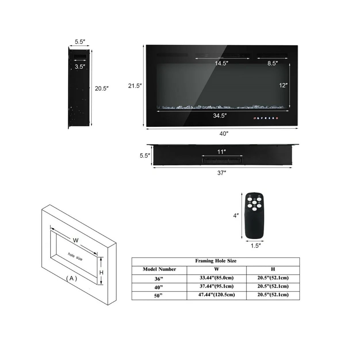 40'' Recessed Electric Fireplace - Image 8