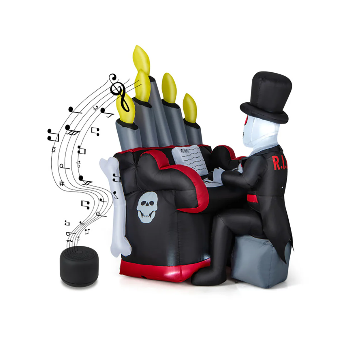 5.2' Inflatable Halloween Skeleton Playing the Piano with Bluetooth Speaker - Image 8