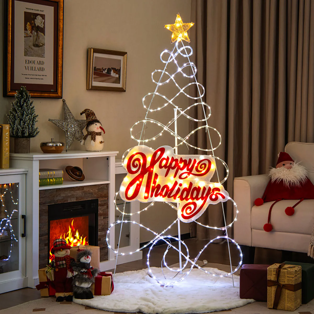 5.6' Pre-Lit Happy Holidays Christmas Tree Decoration - Image 5