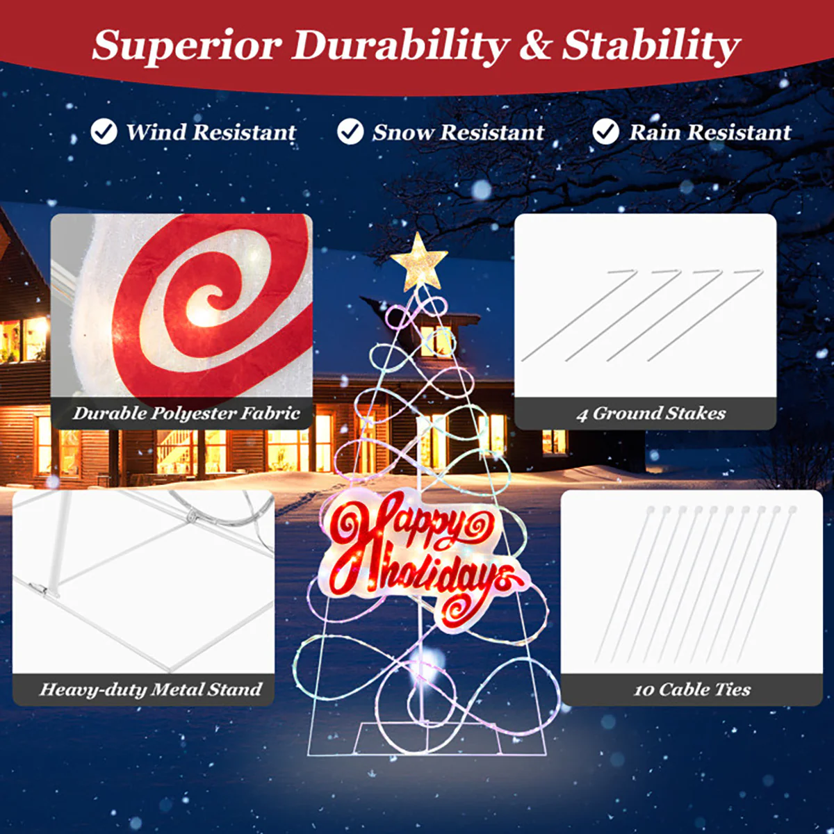 5.6' Pre-Lit Happy Holidays Christmas Tree Decoration - Image 7