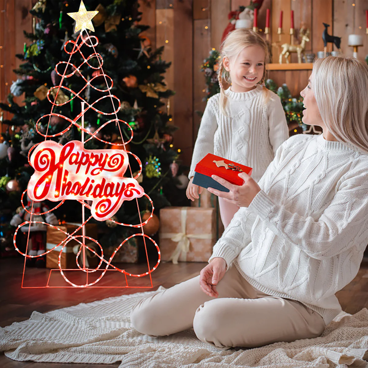 5.6' Pre-Lit Happy Holidays Christmas Tree Decoration - Image 9