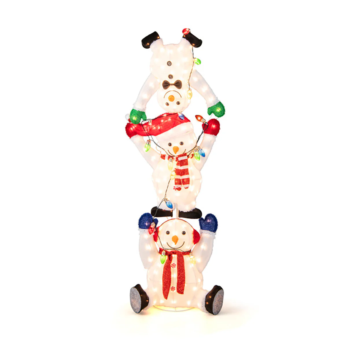 5.6' Pre-Lit Lighted Stacked Snowmen Decoration - Image 2