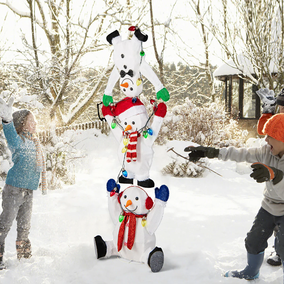 5.6' Pre-Lit Lighted Stacked Snowmen Decoration - Image 9