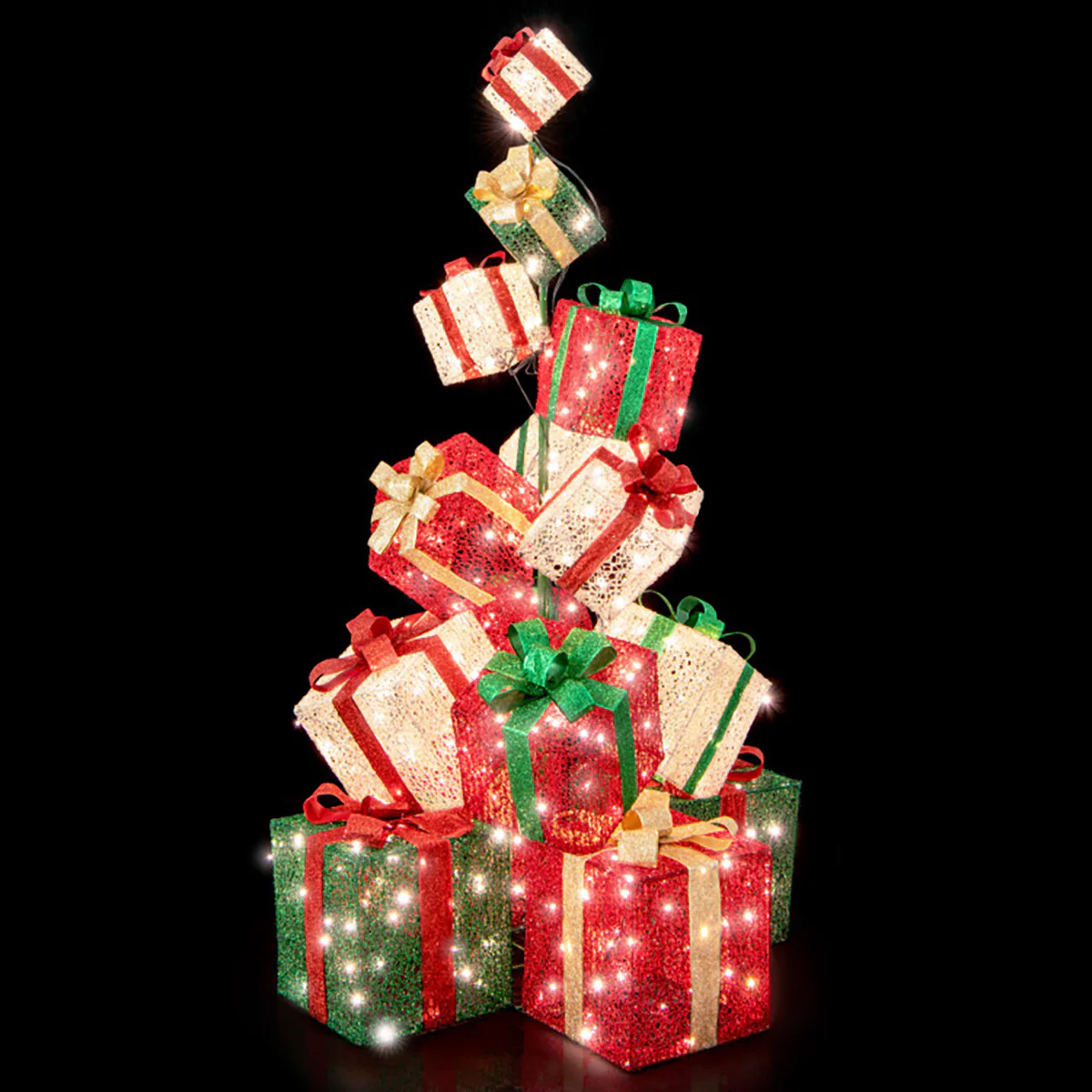 5.6' Pre-Lit Stacked Christmas Gift Box Tower - Image 4