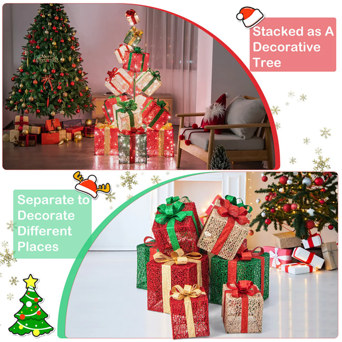 5.6' Pre-Lit Stacked Christmas Gift Box Tower - Image 7