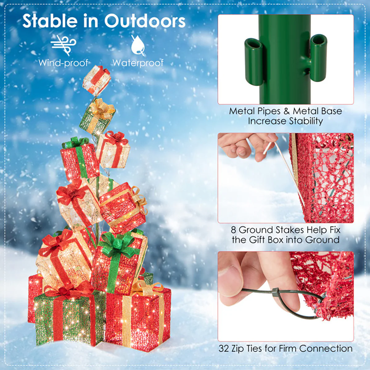 5.6' Pre-Lit Stacked Christmas Gift Box Tower - Image 8