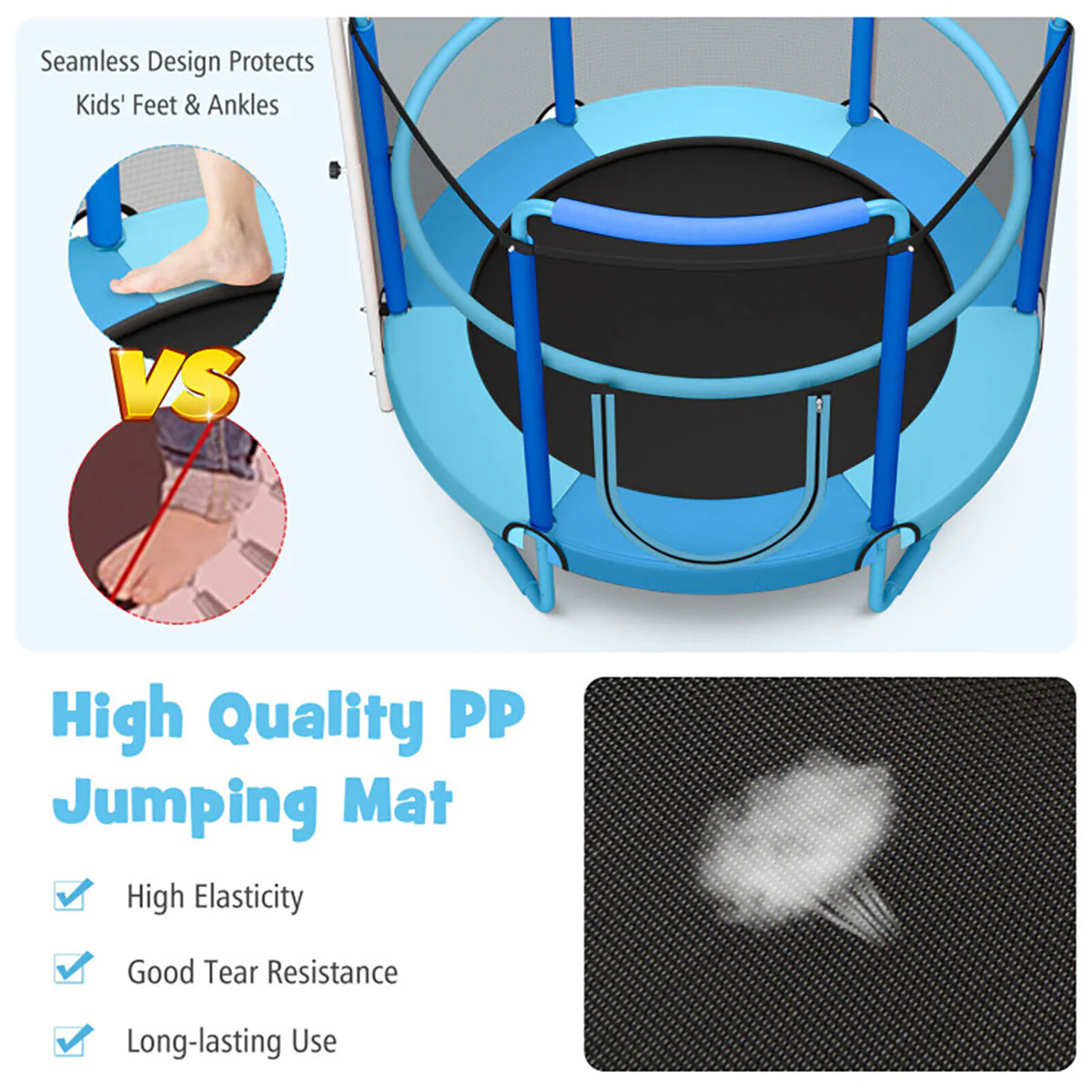 5' Kids 3-in-1 Game Trampoline with Enclosure Net Spring Pad - Image 3