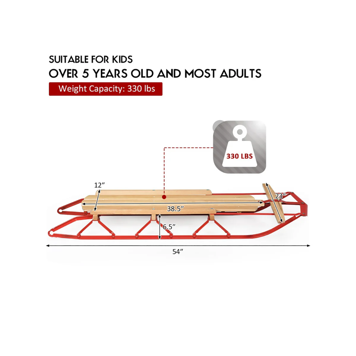 54'' Kids Steel Runner Snow Sled - Image 9