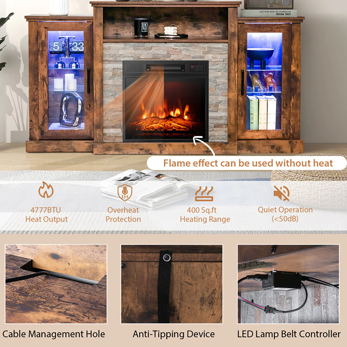 58'' Fireplace TV Stand with Adjustable Shelves - Image 10