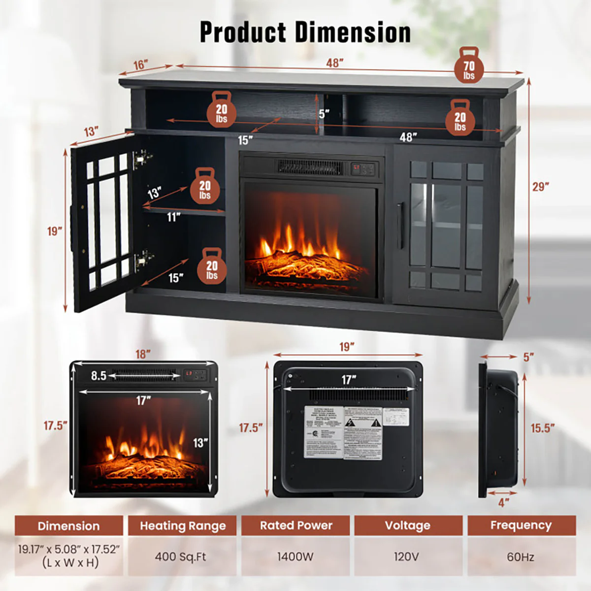 58'' Fireplace TV Stand with Adjustable Shelves - Image 19