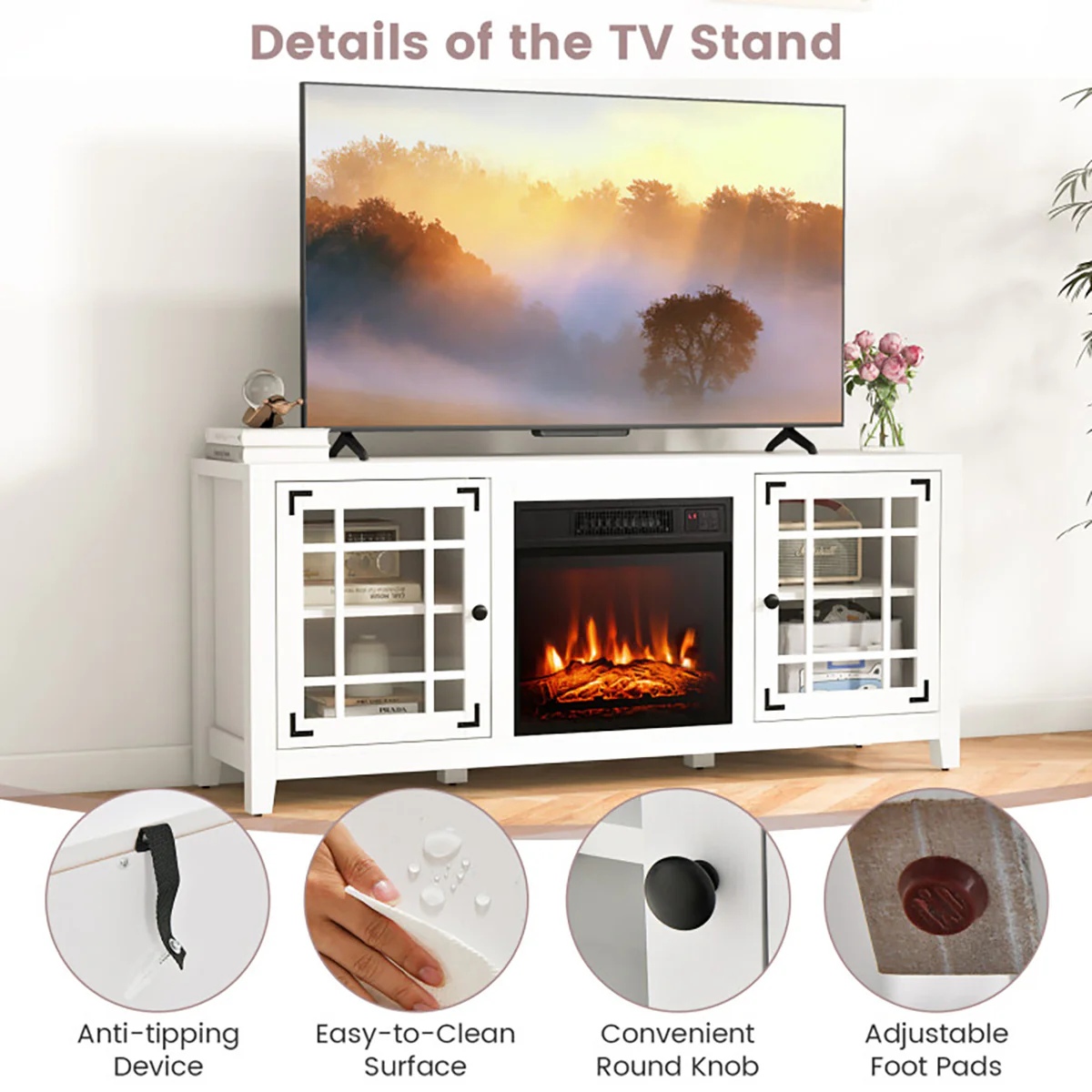 58'' Fireplace TV Stand with Adjustable Shelves - Image 26