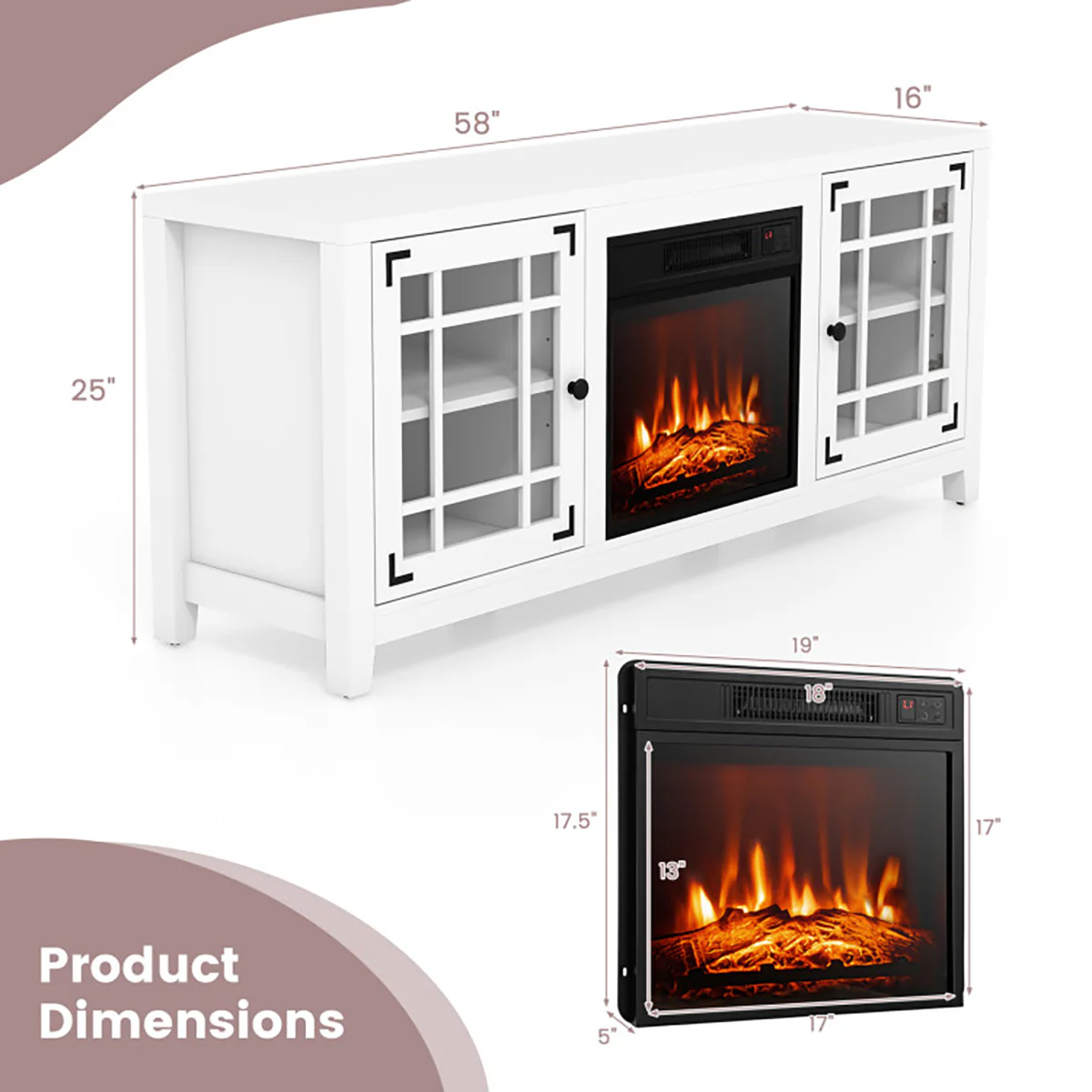 58'' Fireplace TV Stand with Adjustable Shelves - Image 29