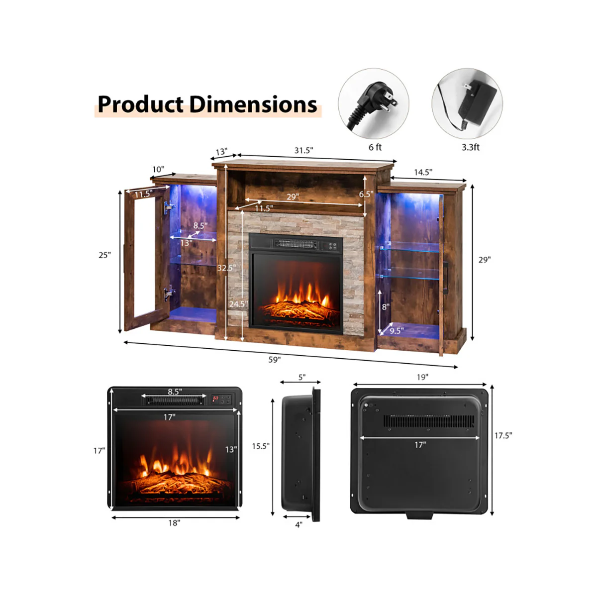 58'' Fireplace TV Stand with Adjustable Shelves - Image 8