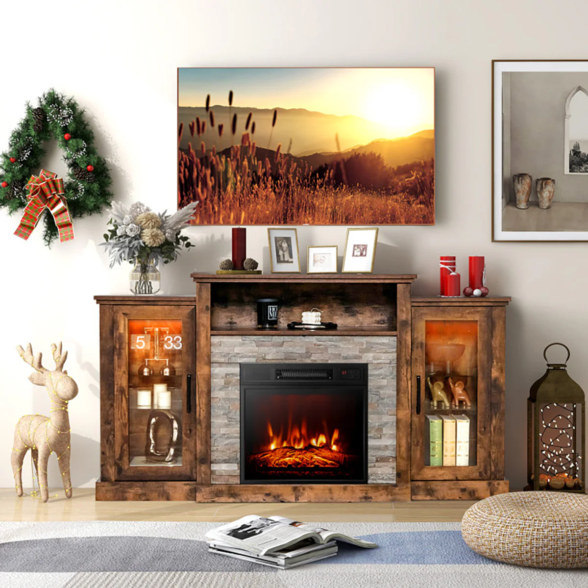 58'' Fireplace TV Stand with Adjustable Shelves - Image 9