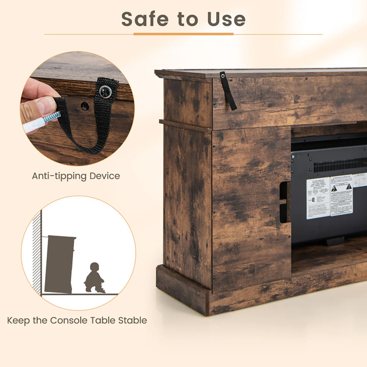 58'' Fireplace TV Stand with Side Cabinets - Image 15