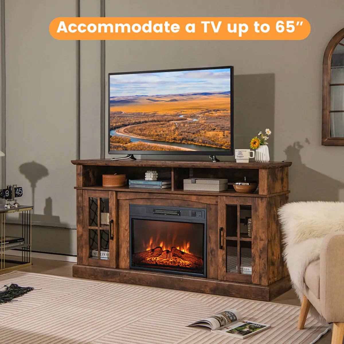 58'' Fireplace TV Stand with Side Cabinets - Image 17
