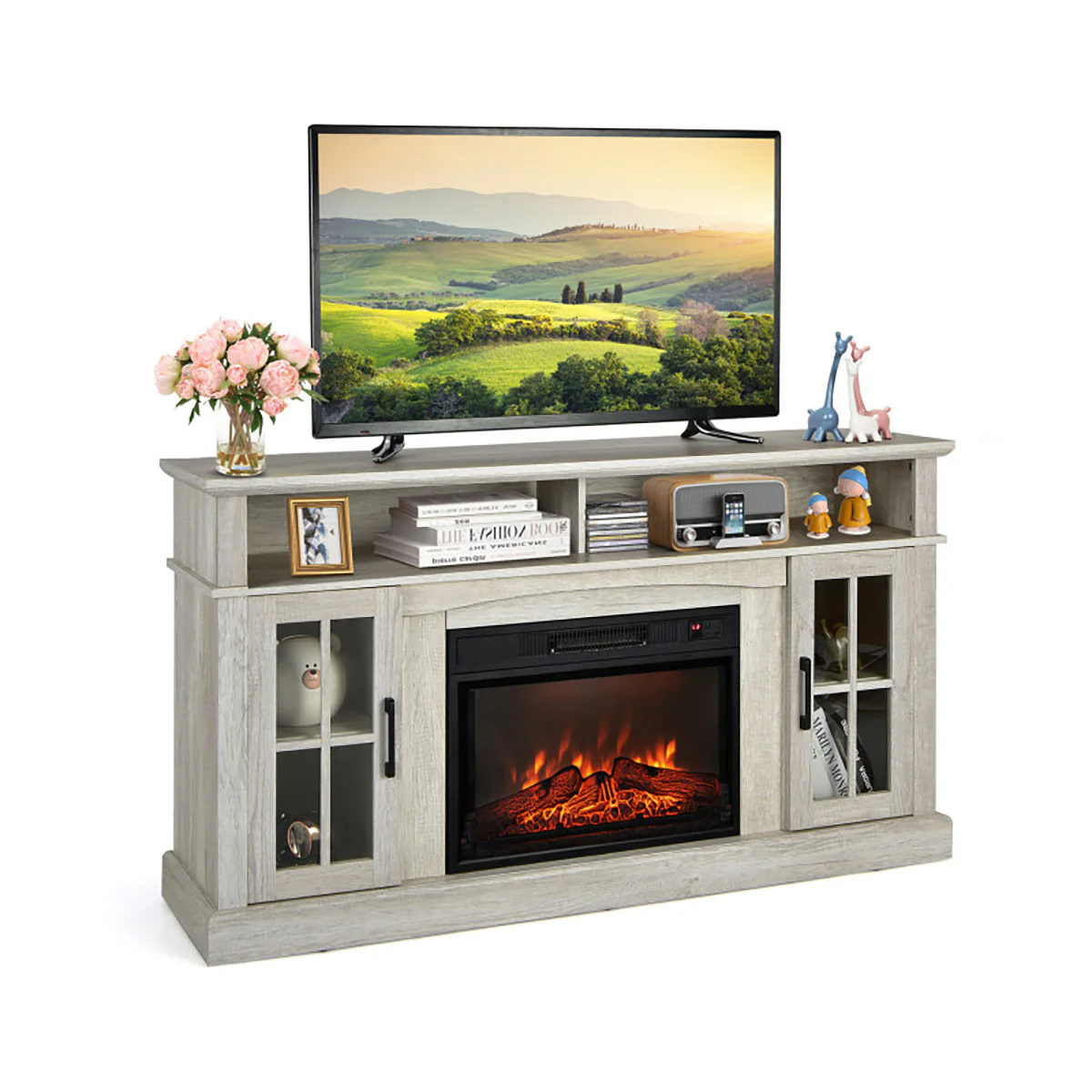58'' Fireplace TV Stand with Side Cabinets - Image 22