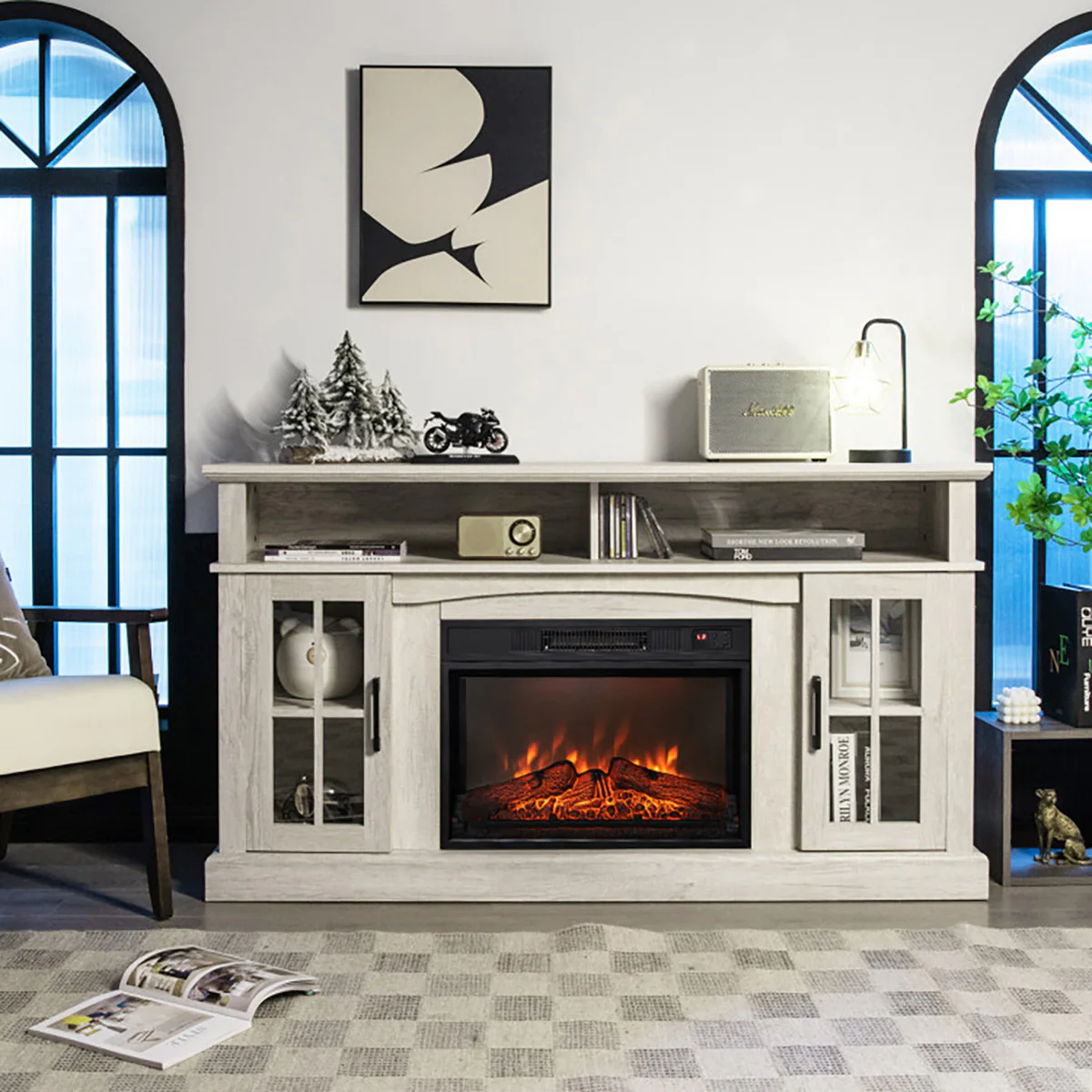 58'' Fireplace TV Stand with Side Cabinets - Image 26