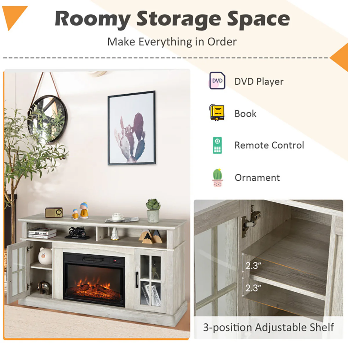58'' Fireplace TV Stand with Side Cabinets - Image 27