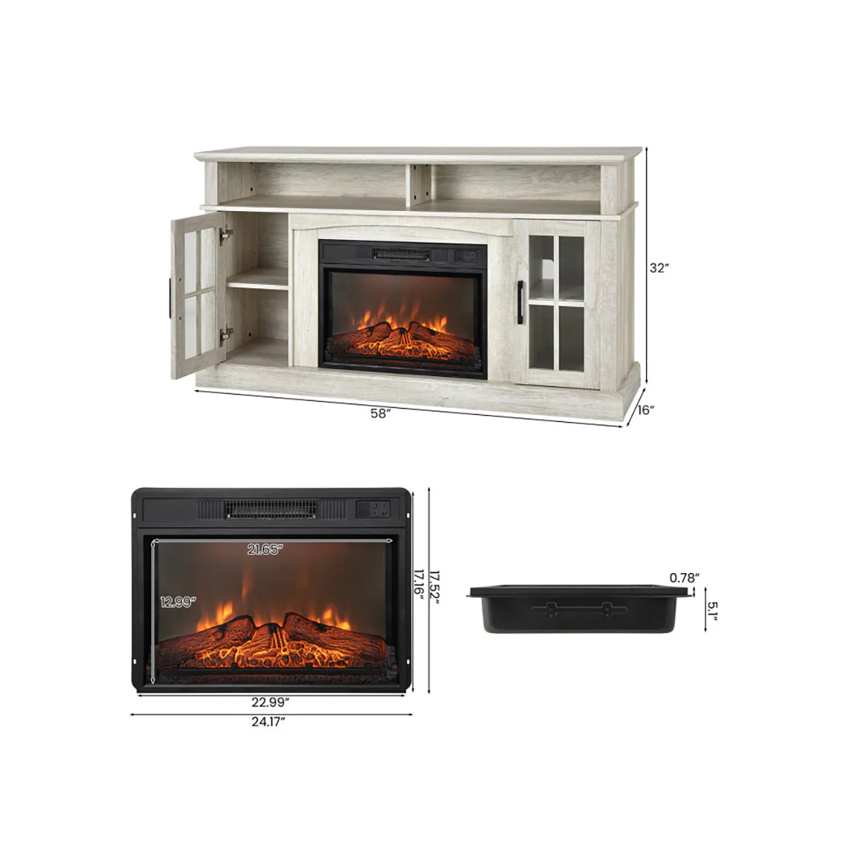 58'' Fireplace TV Stand with Side Cabinets - Image 28