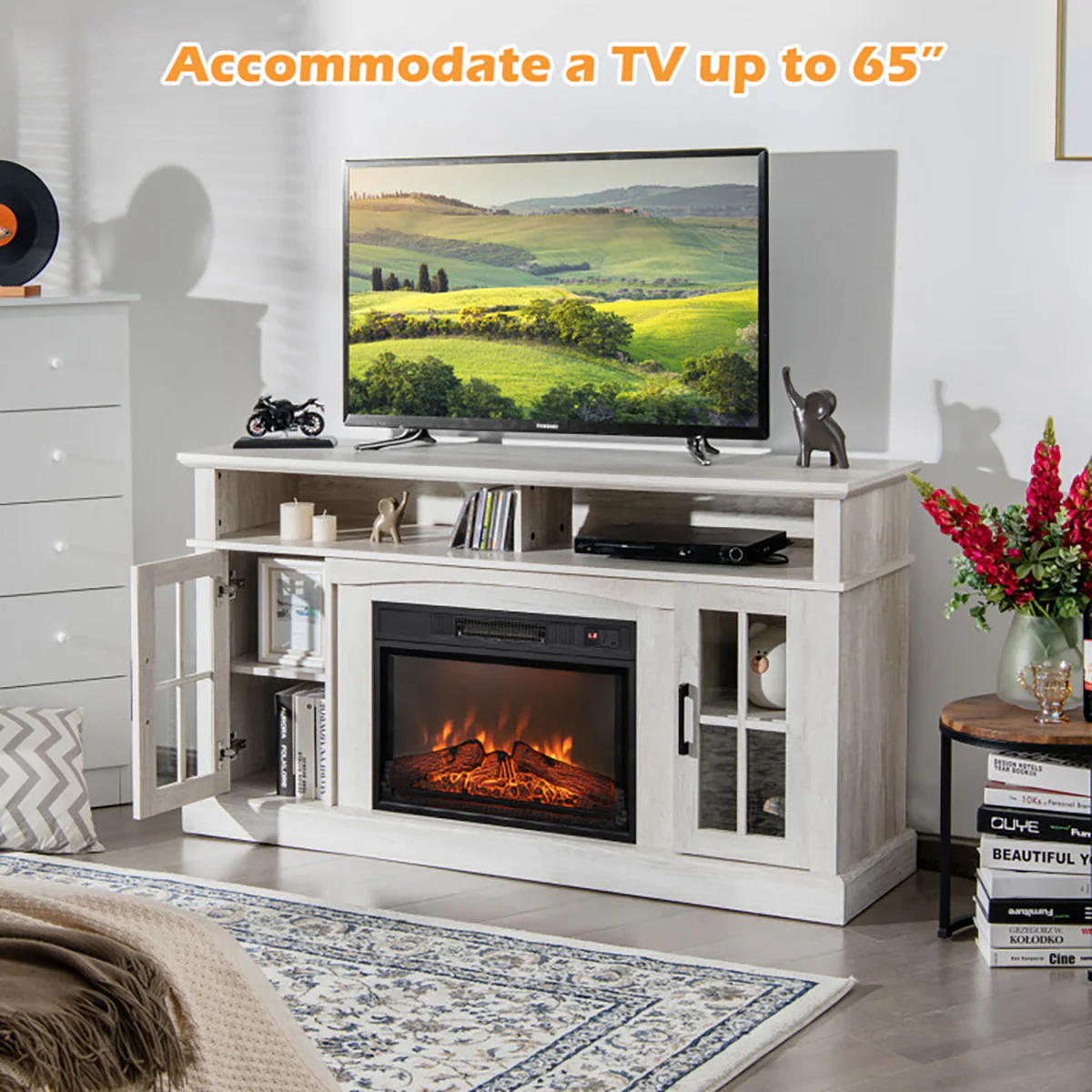 58'' Fireplace TV Stand with Side Cabinets - Image 29