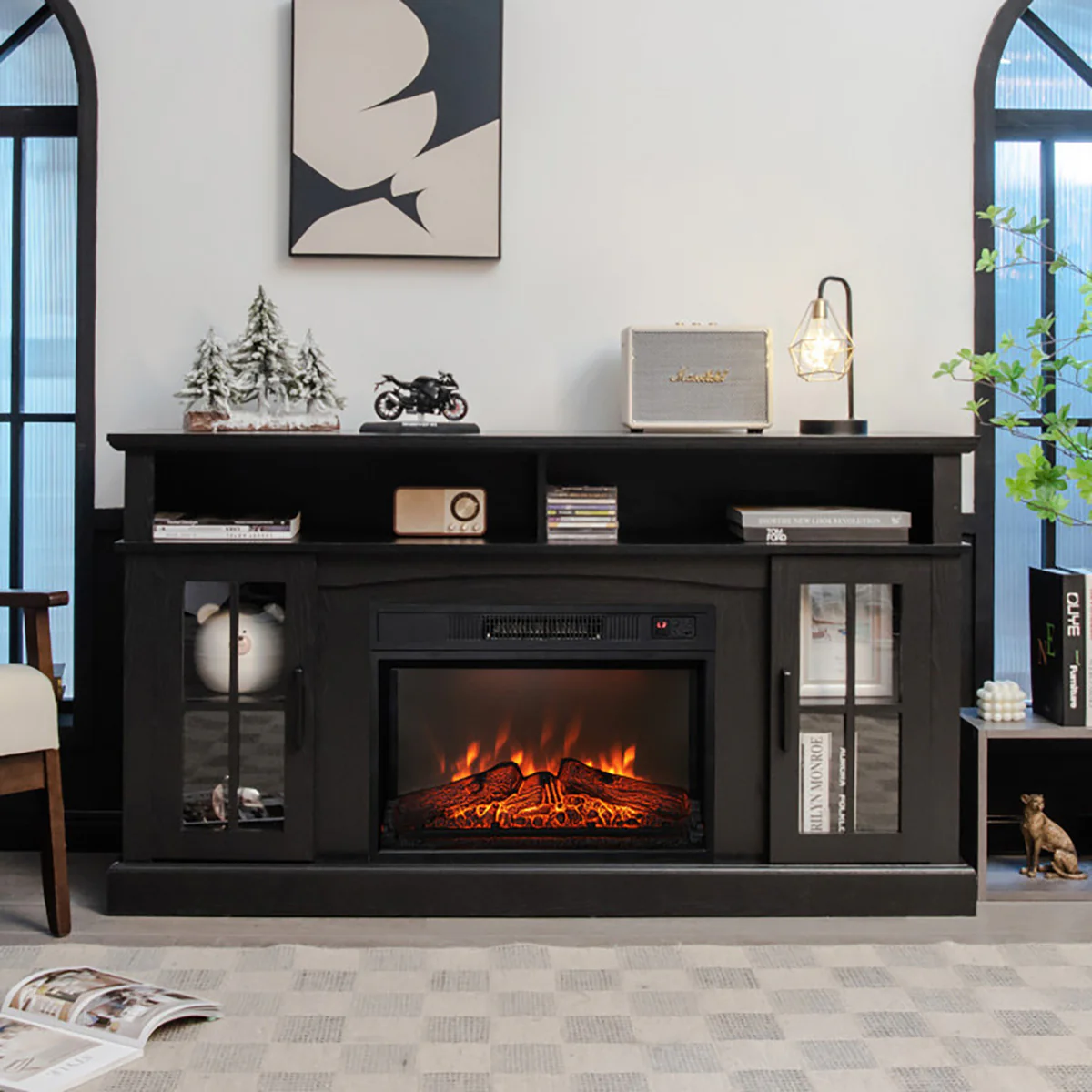 58'' Fireplace TV Stand with Side Cabinets - Image 35