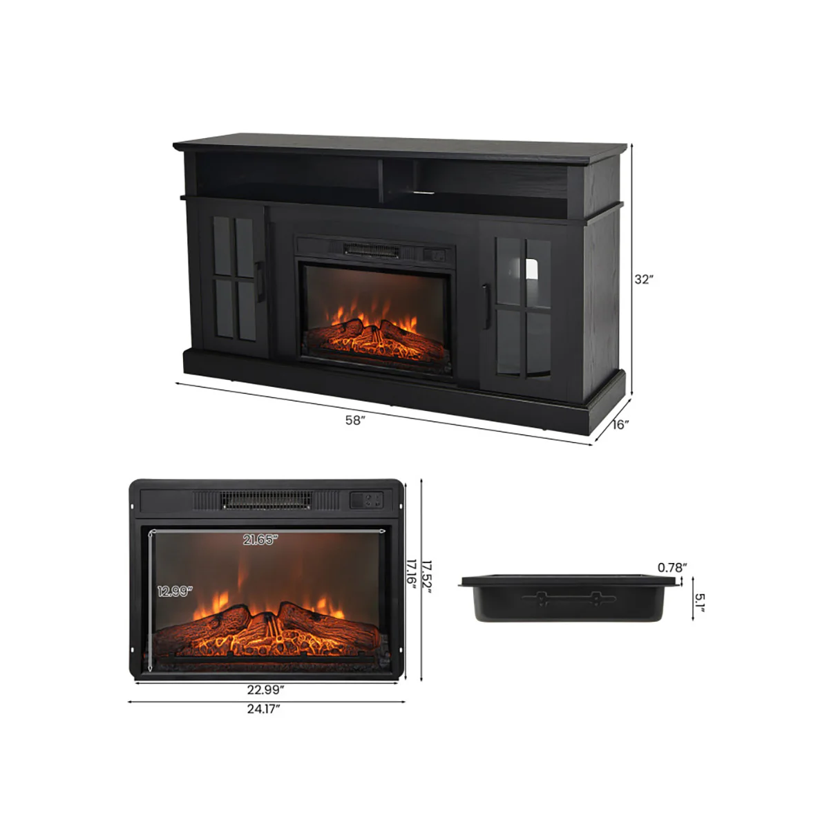 58'' Fireplace TV Stand with Side Cabinets - Image 37