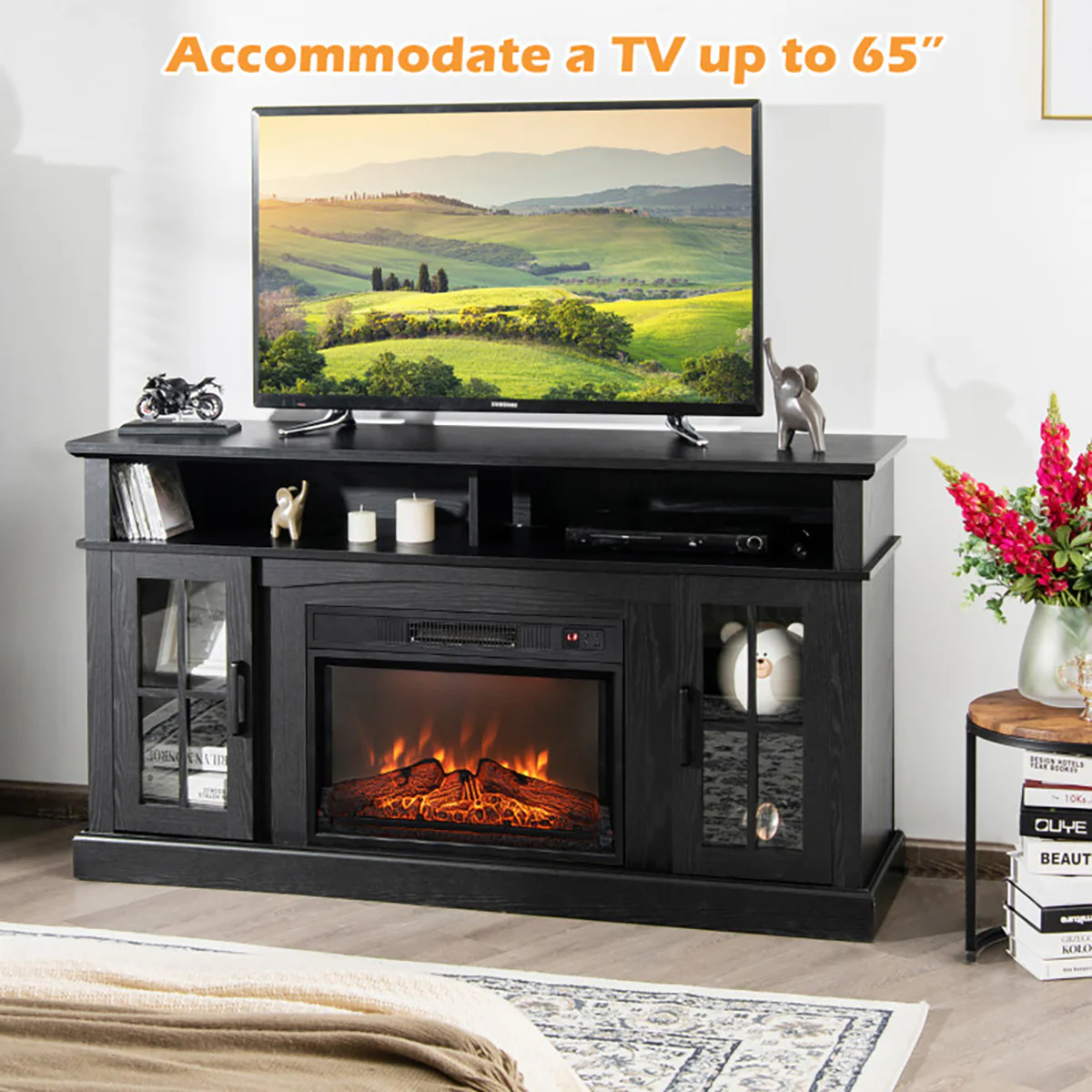 58'' Fireplace TV Stand with Side Cabinets - Image 38