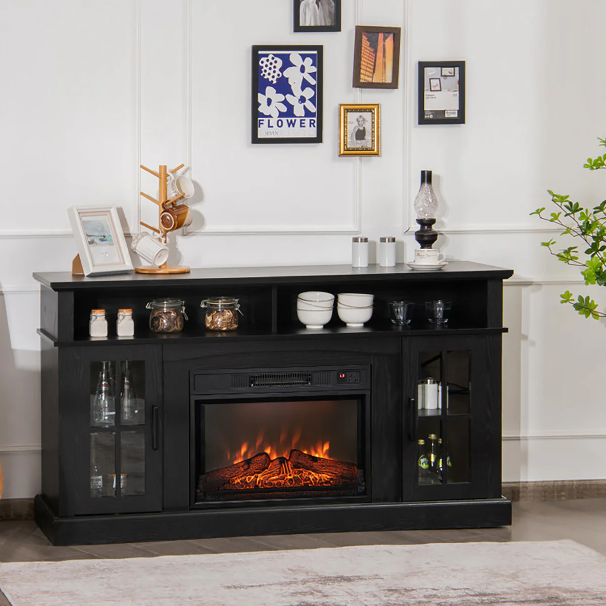 58'' Fireplace TV Stand with Side Cabinets - Image 39