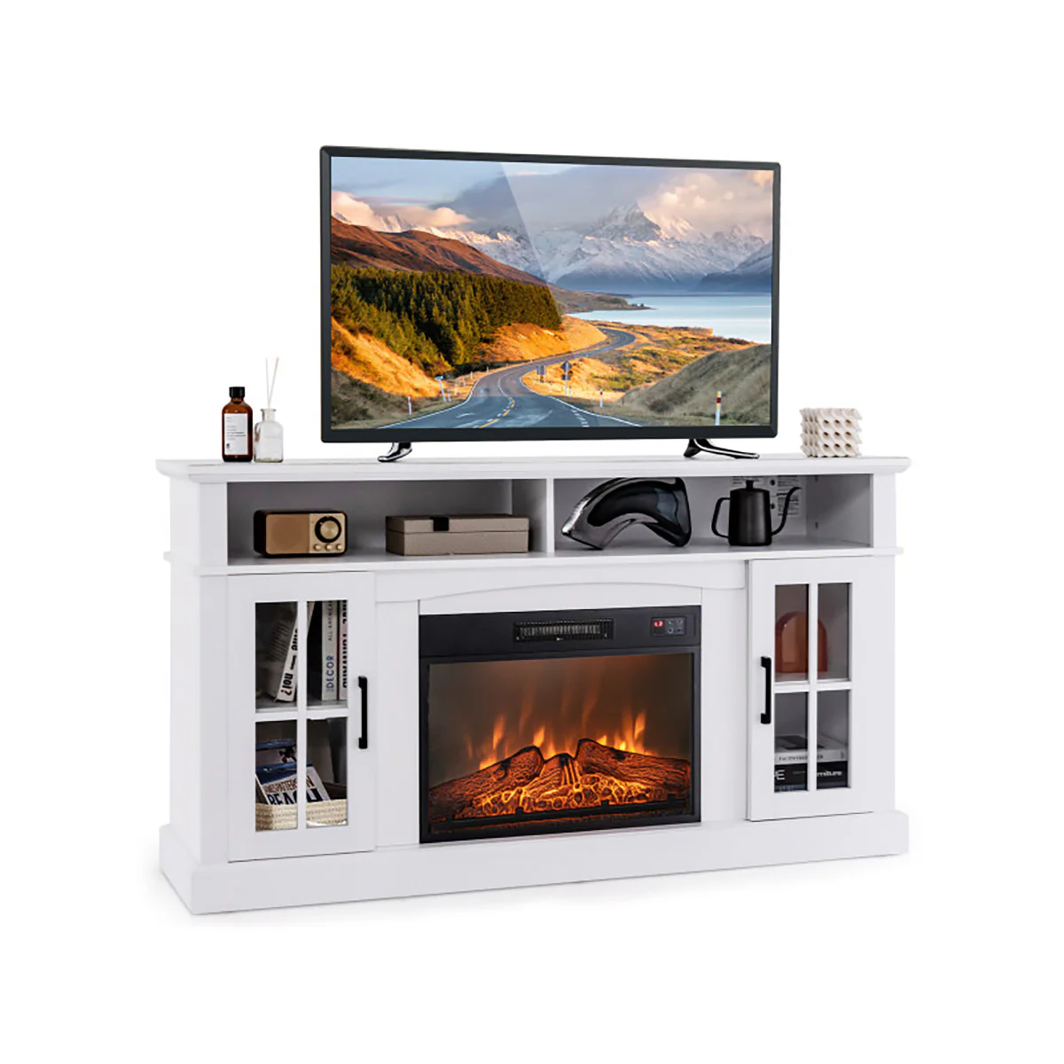 58'' Fireplace TV Stand with Side Cabinets - Image 7