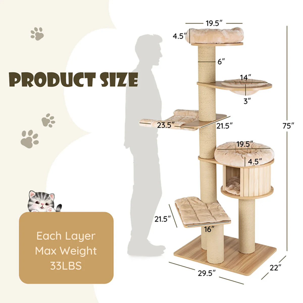 6.25' Scratch Post Cat Tree Tower - Image 8