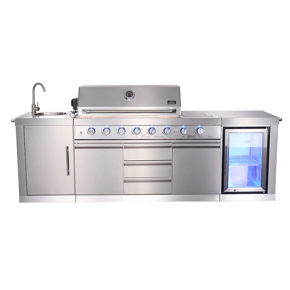 6-Burner Propane Gas Grill Island with Rotisserie and Outdoor Refrigerator - Image 10
