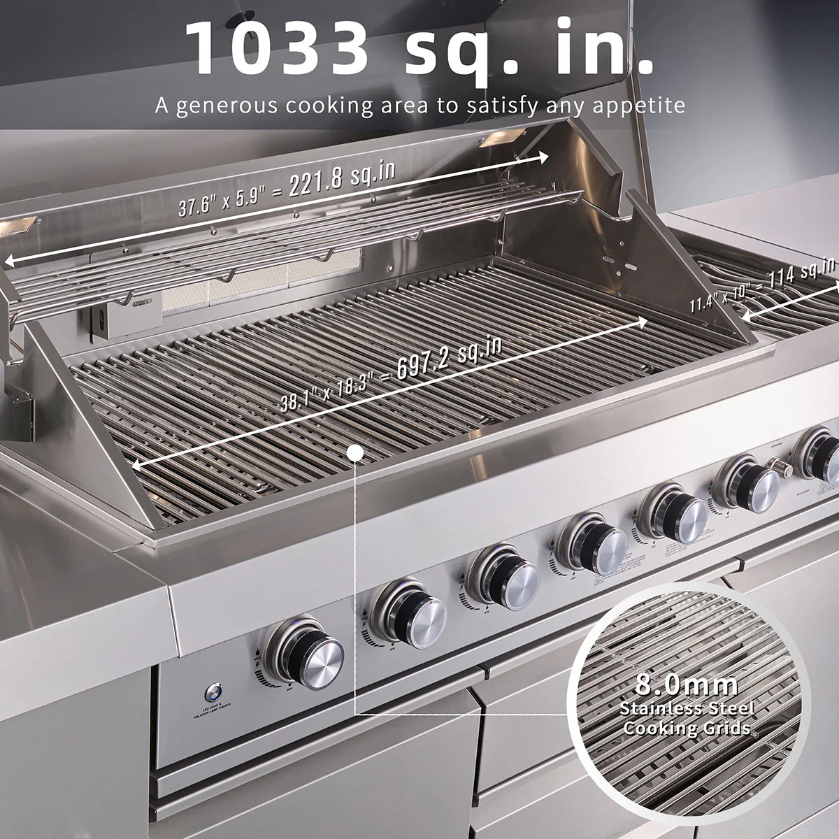 6-Burner Propane Gas Grill Island with Rotisserie and Outdoor Refrigerator - Image 4