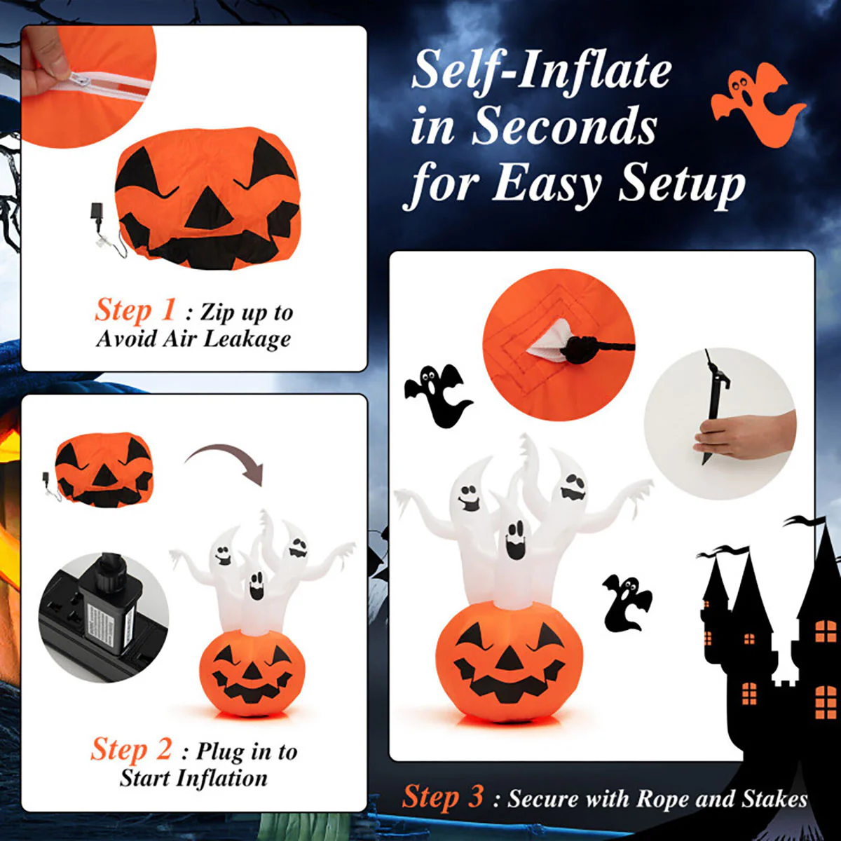 6 Ft. Inflatable Lit Ghosts - Image 5