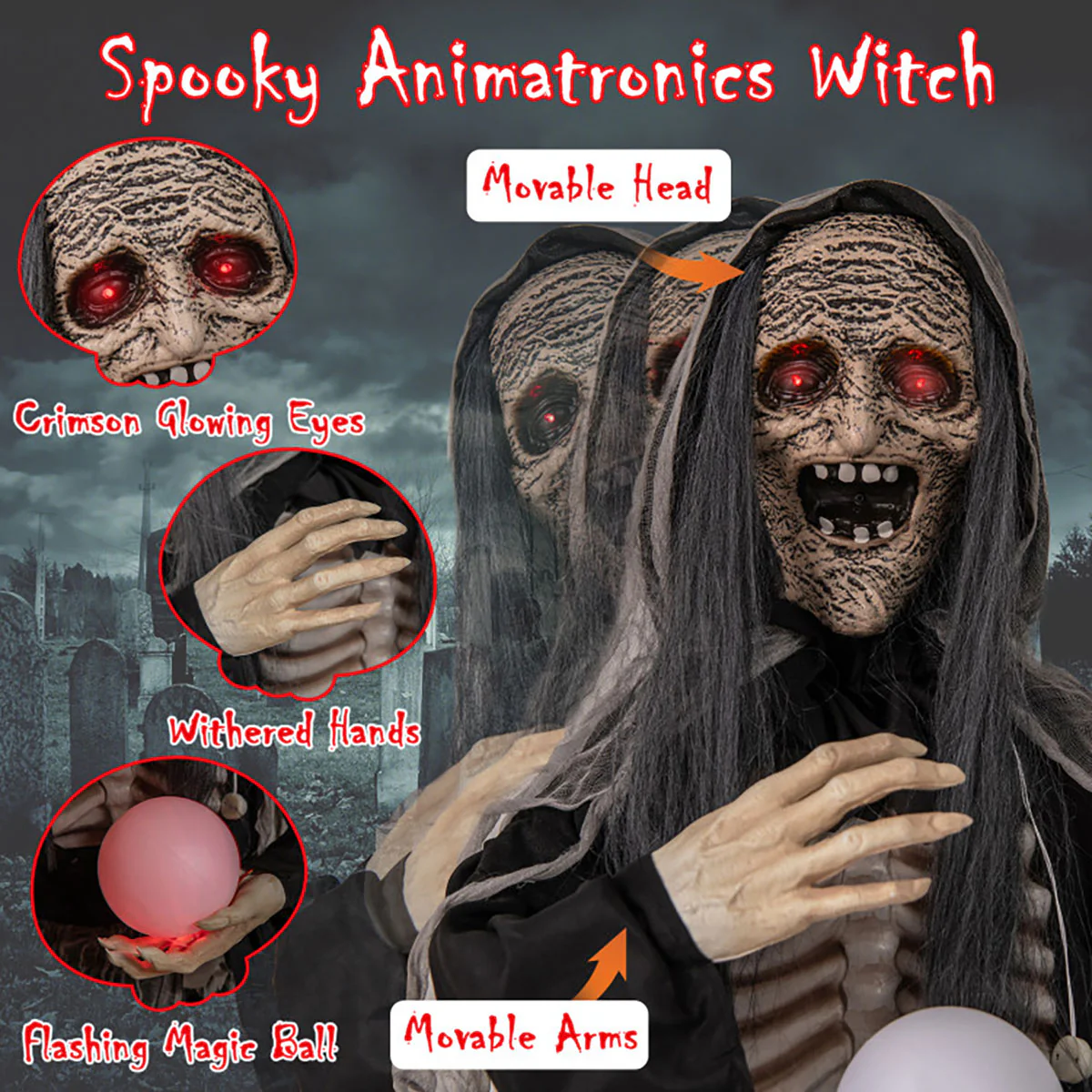 6 Ft. Mechanized Witch - Image 4