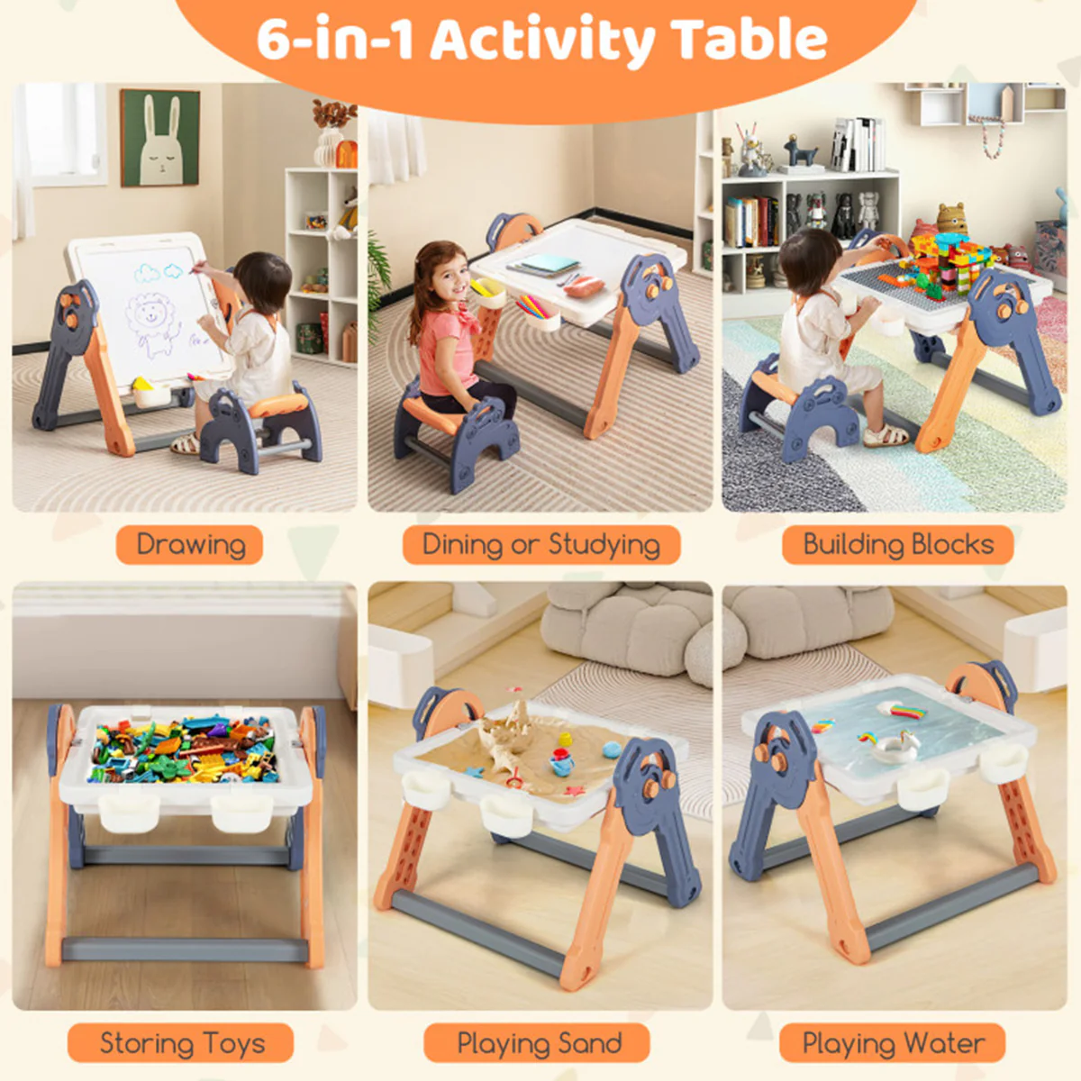6-in-1 Folding Kids Art Easel with Building Block Tabletop - Image 3