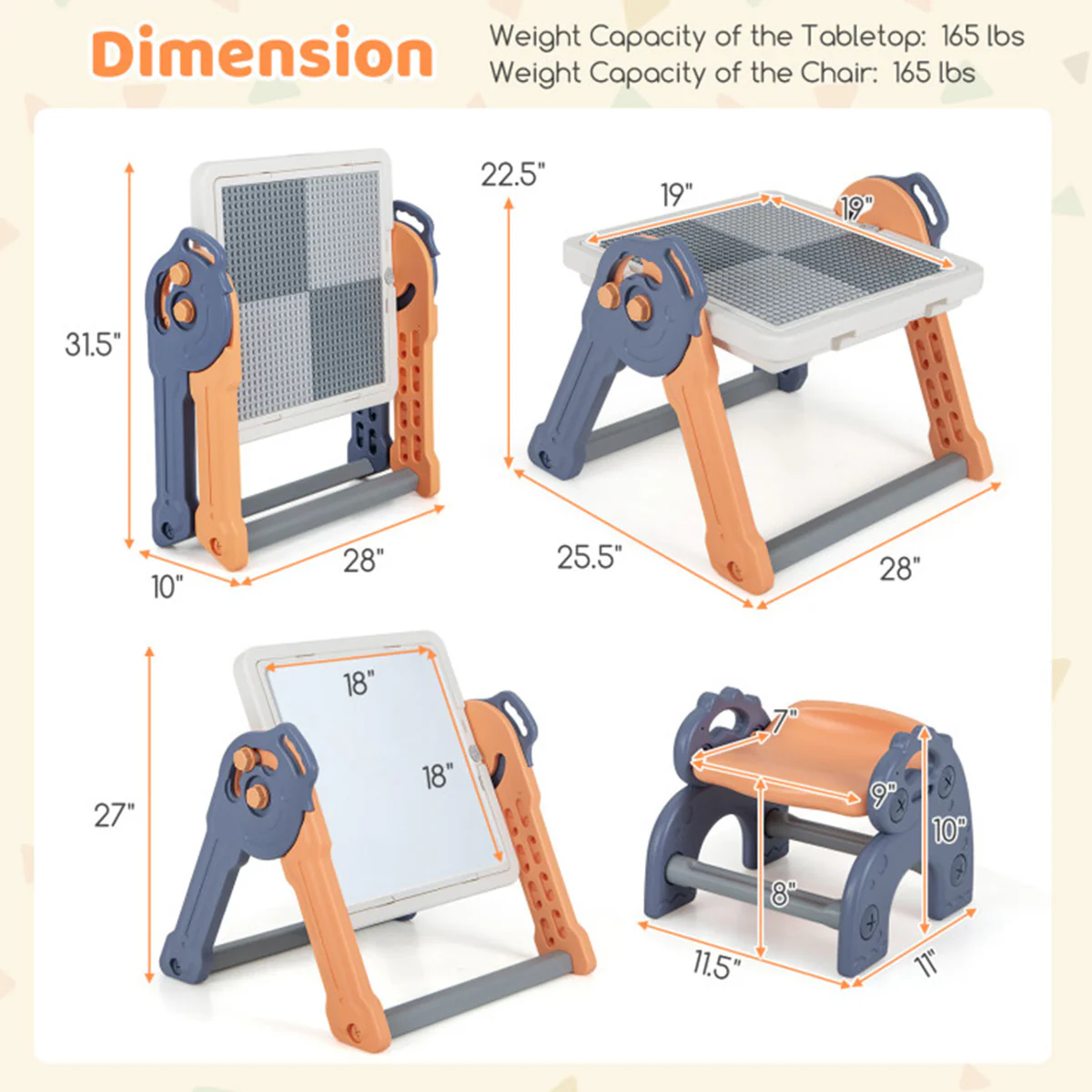 6-in-1 Folding Kids Art Easel with Building Block Tabletop - Image 9