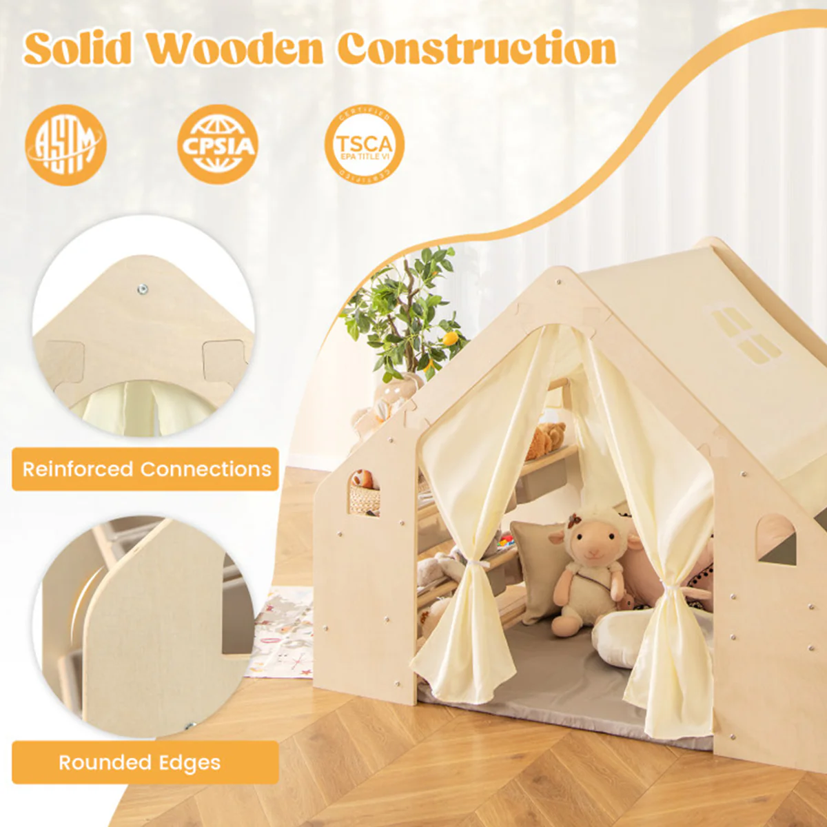 6-in-1 Wooden Indoor Play Tent - Image 3